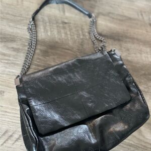 ZARA Black Leather quilted rocker Shoulder Bag